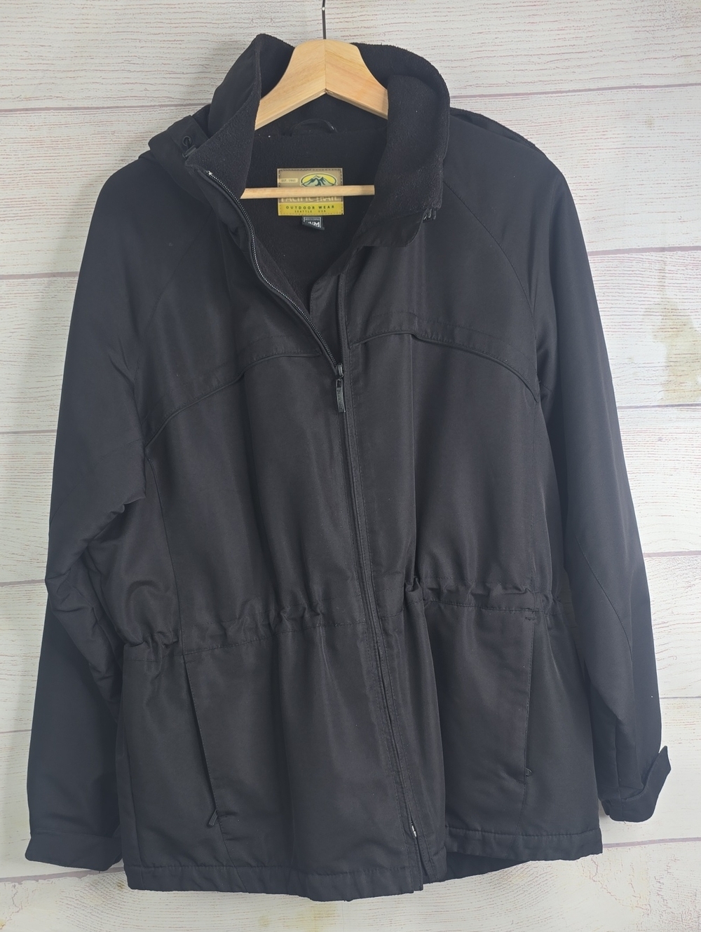 Pacific Trail Black Hooded Utility Winter Jacket with Drawstring Waist Sz Med